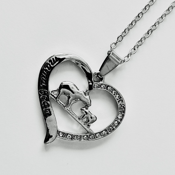 Mother's Day Gift - Mama Bear Rhinestone Silver tone Heart Charm Necklace - NWT - Picture 6 of 10